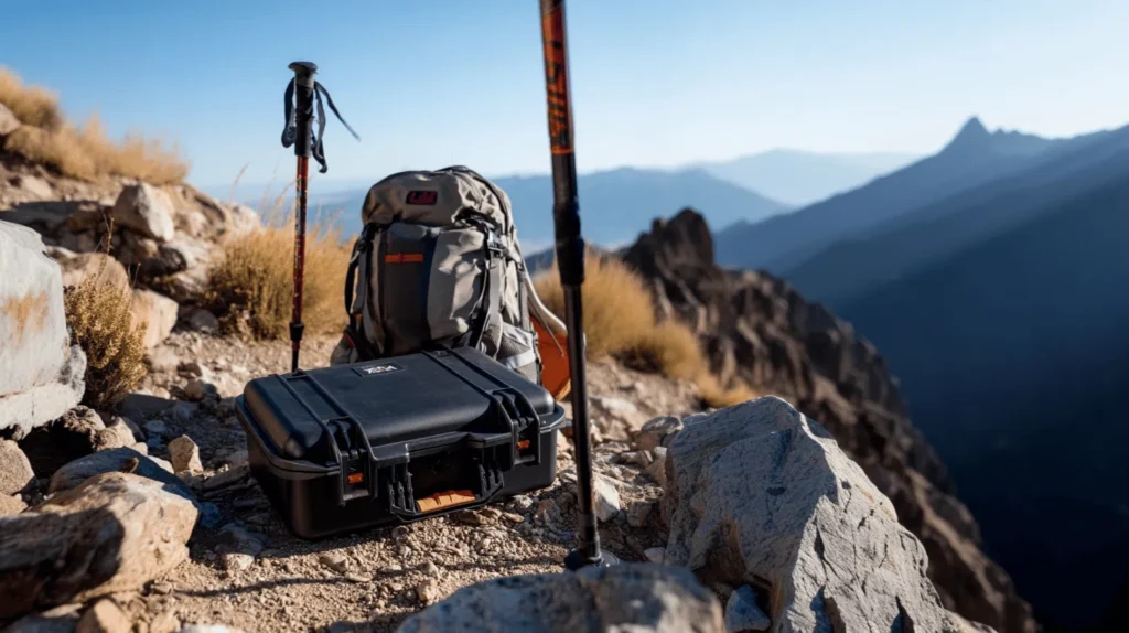 Husk Case on mountain with hiking gear